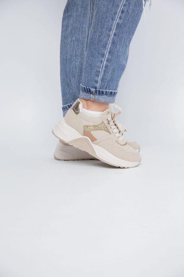 Pantofi sport dama banda cu sclipici bej cu auriu (BS2100Q2307166) 119