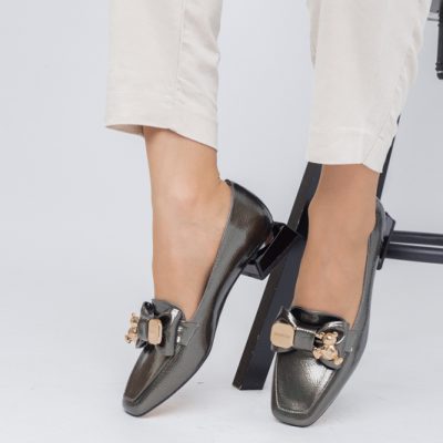 Pantofi cu Toc jos Eleganti din Piele Ecologica Platina - BS161BA2308178
