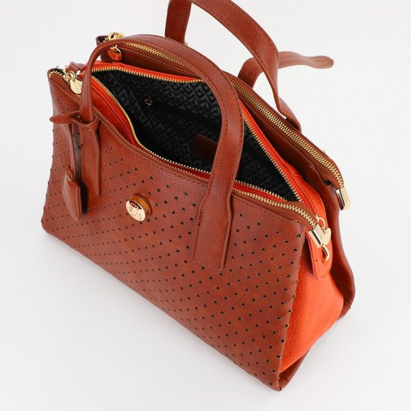 Geanta dama casual de umar cu trei compartimente rosu caramiziu Lulu Castagnette BS23052A2307122 121