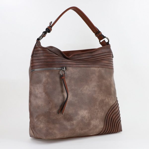 Geanta Shopper Cu Fermoar - Geanta femei shopper piele ecologica Maro cafeniu cu doua compartimente MariaC BS473MC2307264