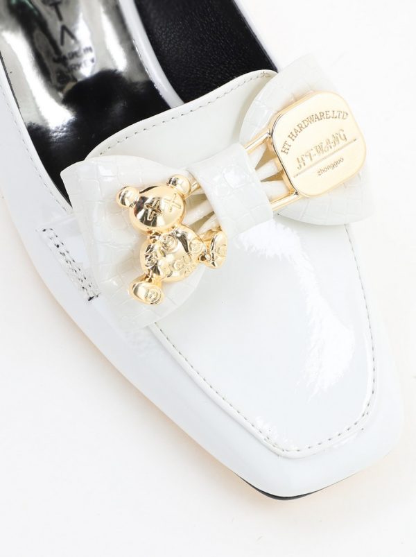 Pantofi cu Toc jos Eleganti din Piele Ecologica Alb - BS161BA2308181 122