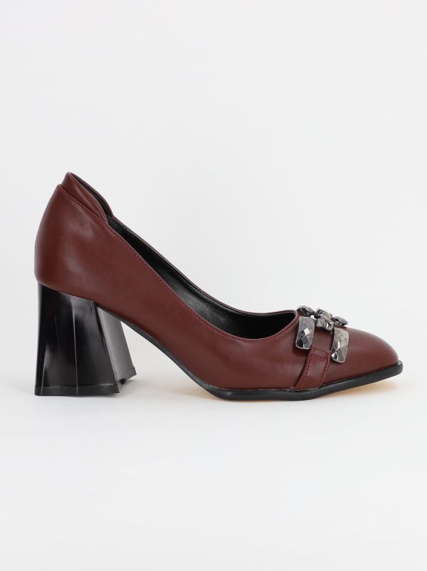 Pantofi Dama cu Toc din Piele Ecologica bordo - BS680PT2308138 121