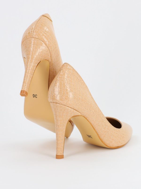 Pantofi Dama cu Toc subtire stiletto bej texturat (BS799AY2308122) 119