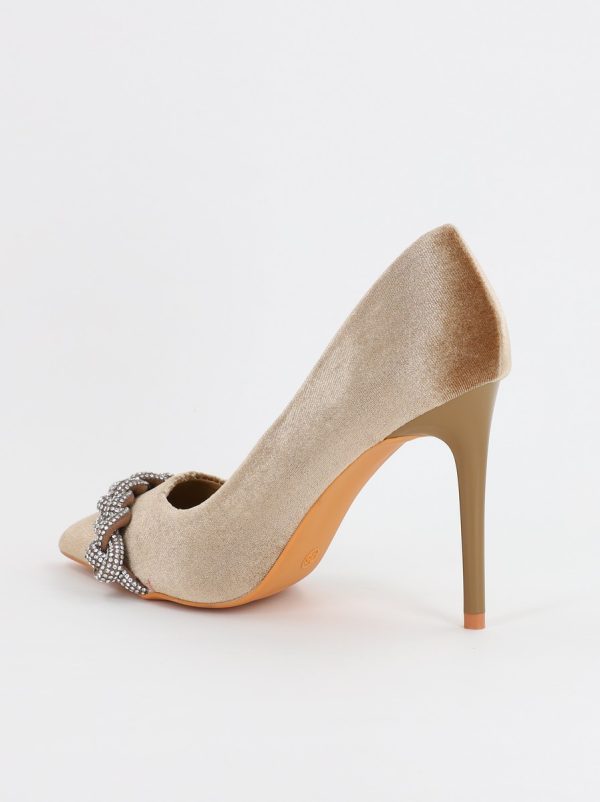 Pantofi Dama cu Toc subtire stiletto cu pietricele bej (BS2825L2307141) 119