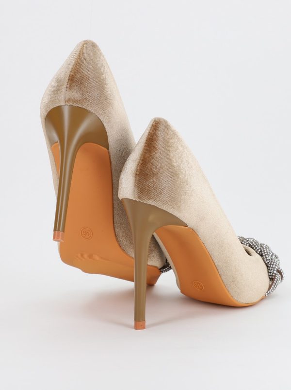 Pantofi Dama cu Toc subtire stiletto cu pietricele bej (BS2825L2307141) 120