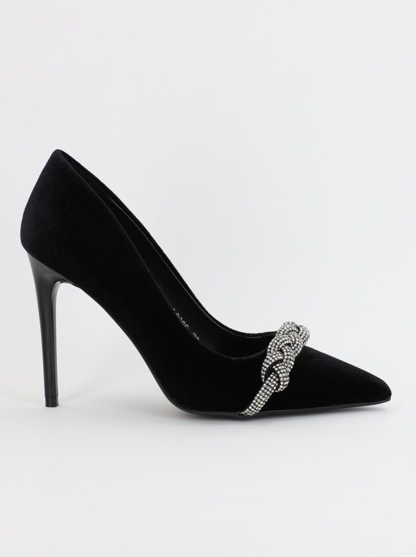 Pantofi Dama cu Toc subtire stiletto cu pietricele negru (BS2825L2307142) 120