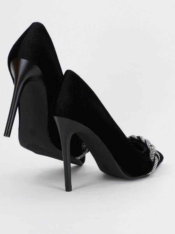 Pantofi Dama cu Toc subtire stiletto cu pietricele negru (BS2825L2307142) 119