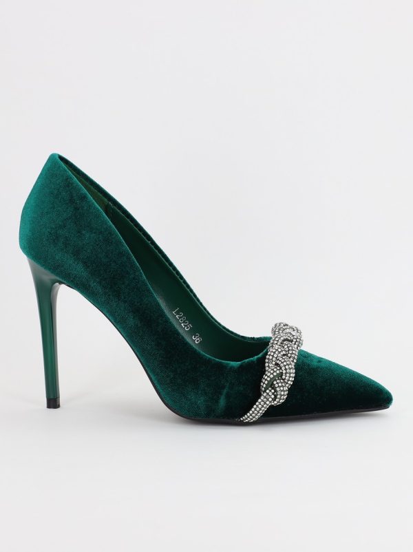 Pantofi Dama cu Toc subtire stiletto cu pietricele verde sidefat (BS2825L2307143) 119