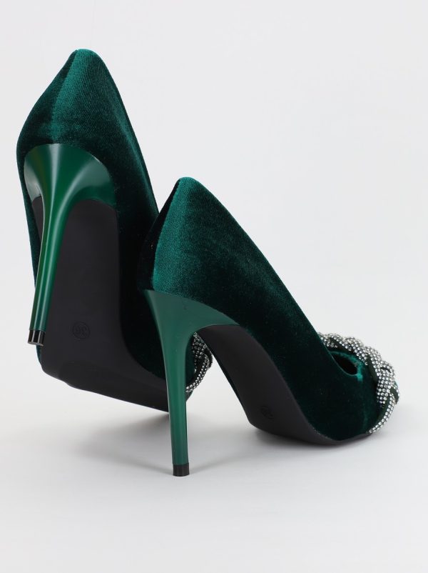 Pantofi Dama cu Toc subtire stiletto cu pietricele verde sidefat (BS2825L2307143) 121