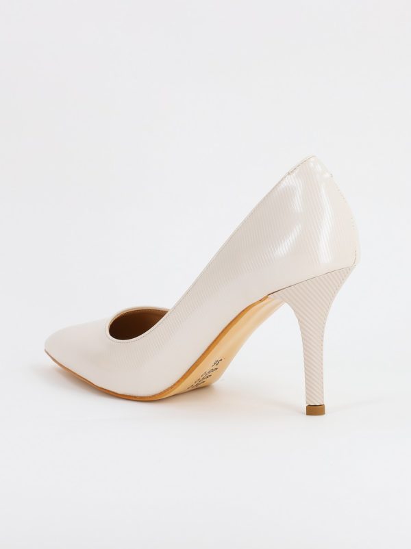 Pantofi Dama cu Toc subtire stiletto din Piele Eco Alb Perlat cu dungi (BS795AY2308161) 120
