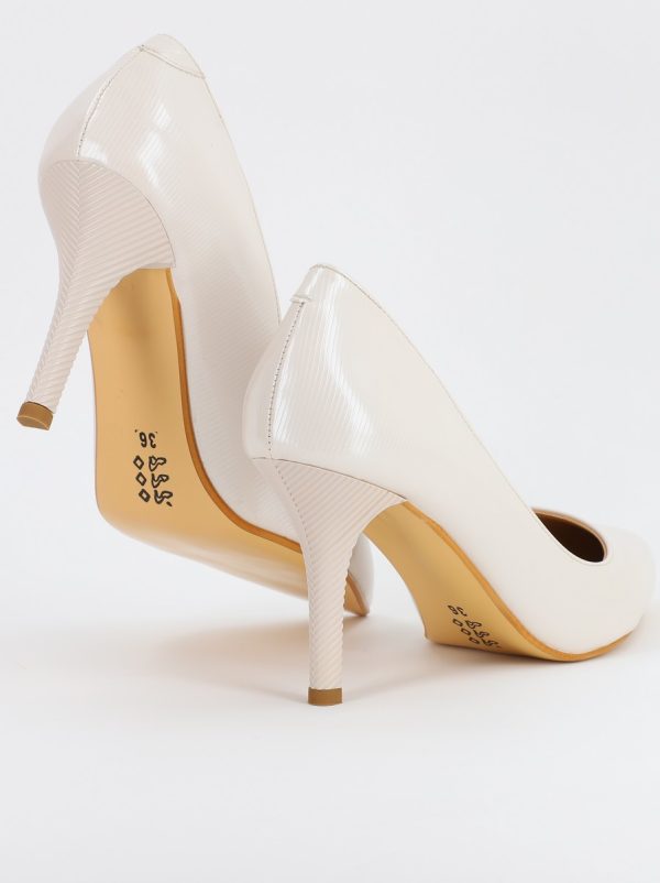 Pantofi Dama cu Toc subtire stiletto din Piele Eco Alb Perlat cu dungi (BS795AY2308161) 119