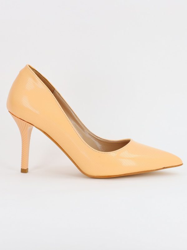 Pantofi Dama cu Toc subtire stiletto din Piele Eco Bej cu dungi (BS795AY2308162) 122