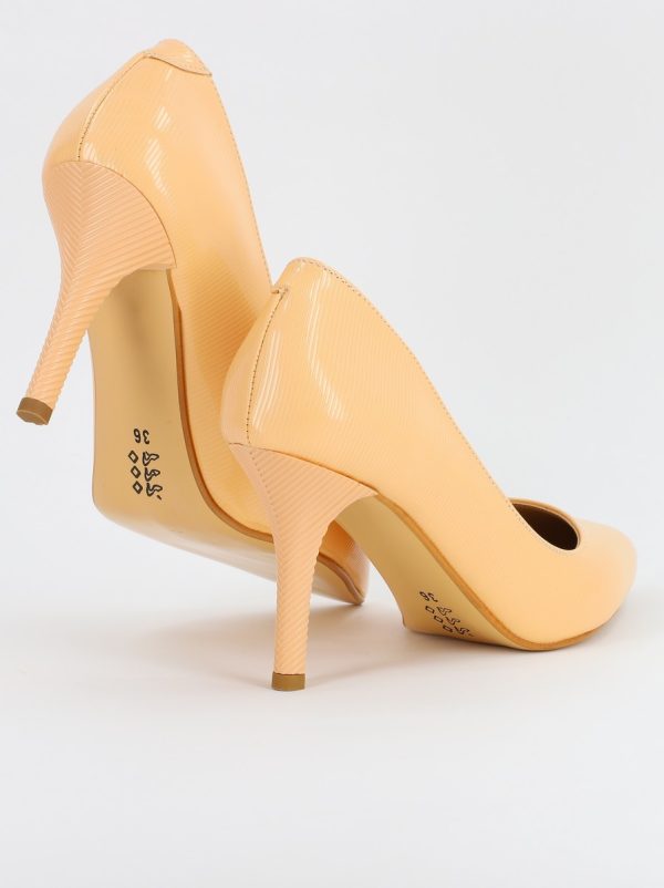 Pantofi Dama cu Toc subtire stiletto din Piele Eco Bej cu dungi (BS795AY2308162) 121