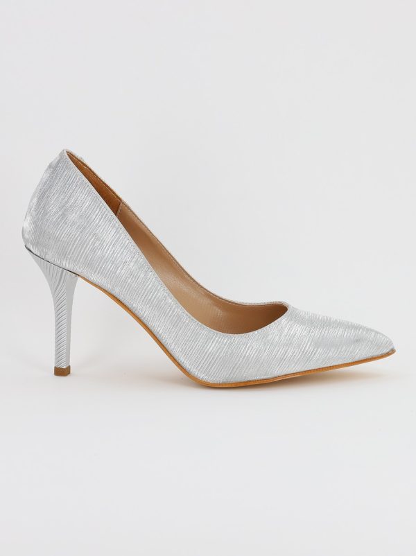 Pantofi Dama cu Toc subtire stiletto din Piele Eco cu argintiu cu dungi (BS795AY2308132) 121