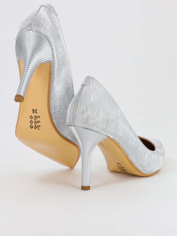Pantofi Dama cu Toc subtire stiletto din Piele Eco cu argintiu cu dungi (BS795AY2308132) 119