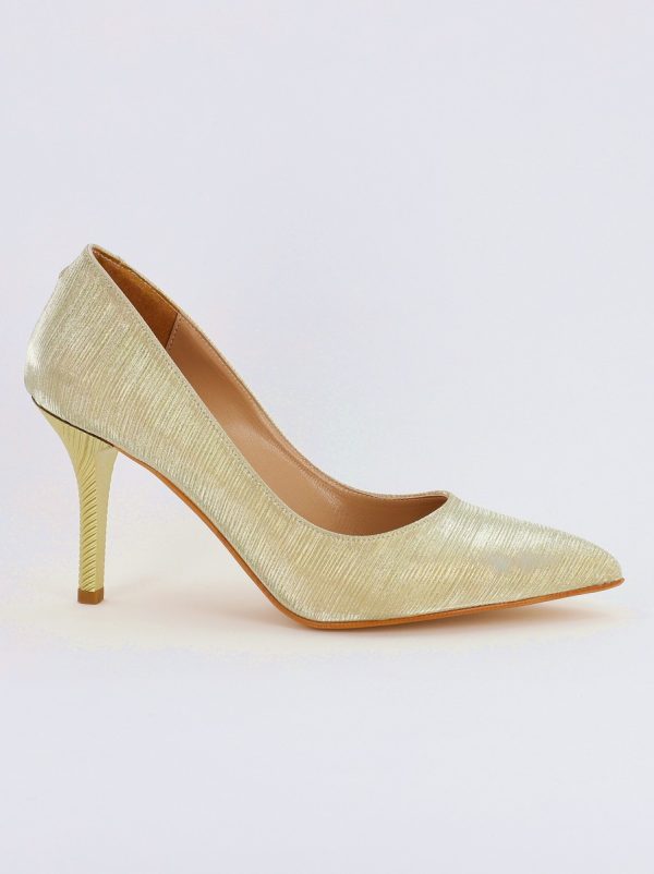 Pantofi Dama cu Toc subtire stiletto din Piele Eco cu auriu cu dungi (BS795AY2308131) 119