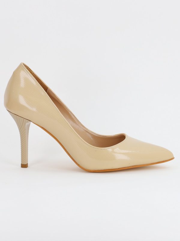 Pantofi Dama cu Toc subtire stiletto din Piele Eco Nud cu dungi (BS795AY2308163) 121