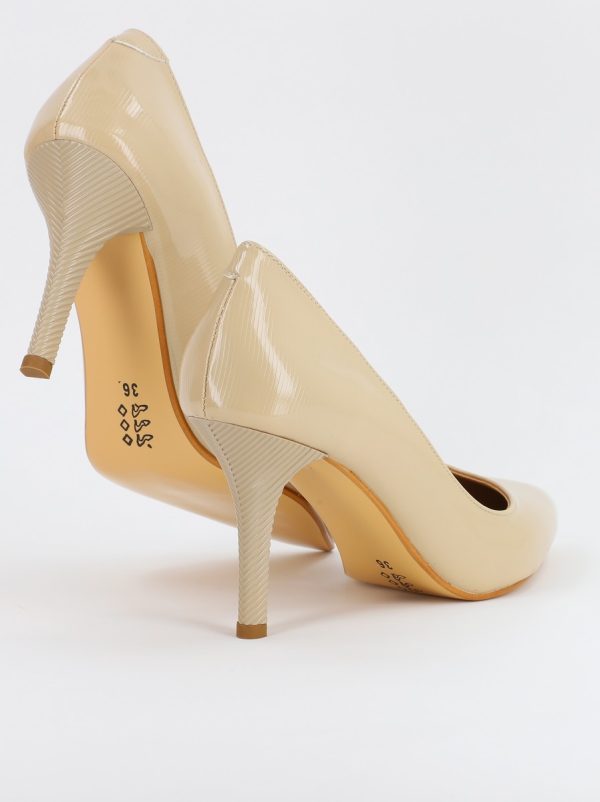 Pantofi Dama cu Toc subtire stiletto din Piele Eco Nud cu dungi (BS795AY2308163) 119