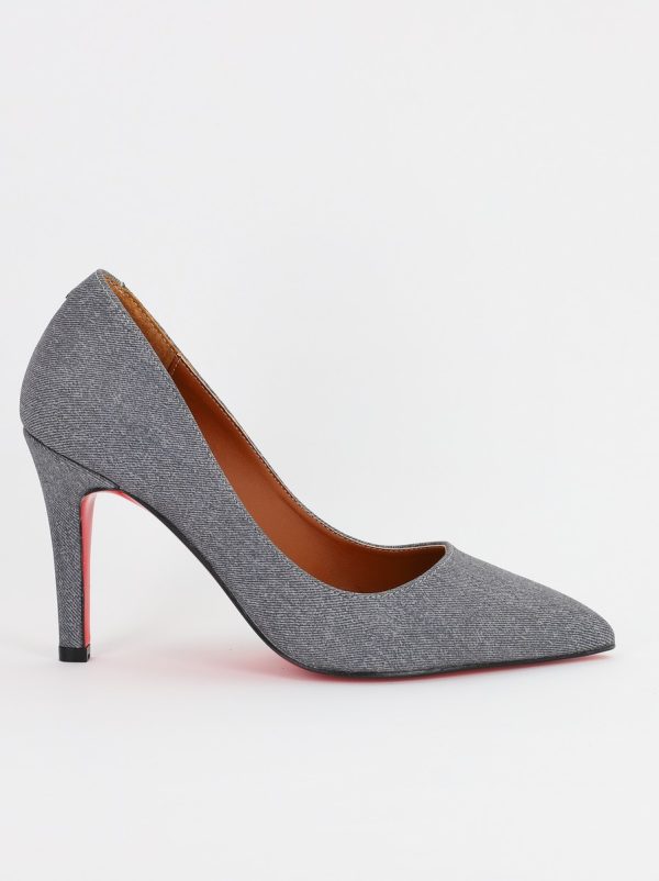 Pantofi Dama cu Toc subtire stiletto gri deschis denim (BS799AY2308104) 121
