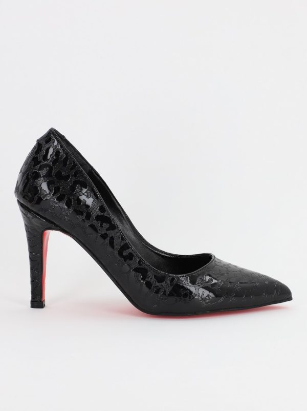 Pantofi Dama cu Toc subtire stiletto negru cu model (BS799AY2308120) 120