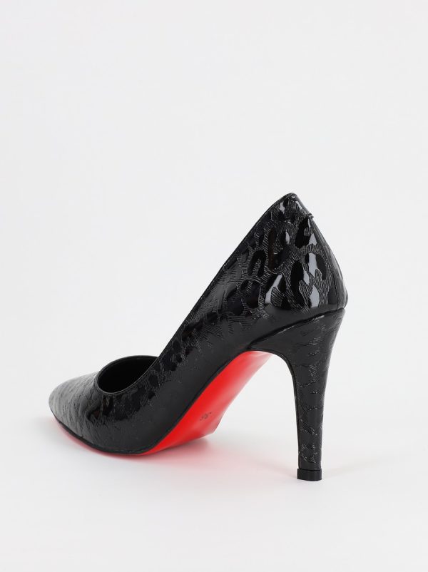 Pantofi Dama cu Toc subtire stiletto negru cu model (BS799AY2308120) 122