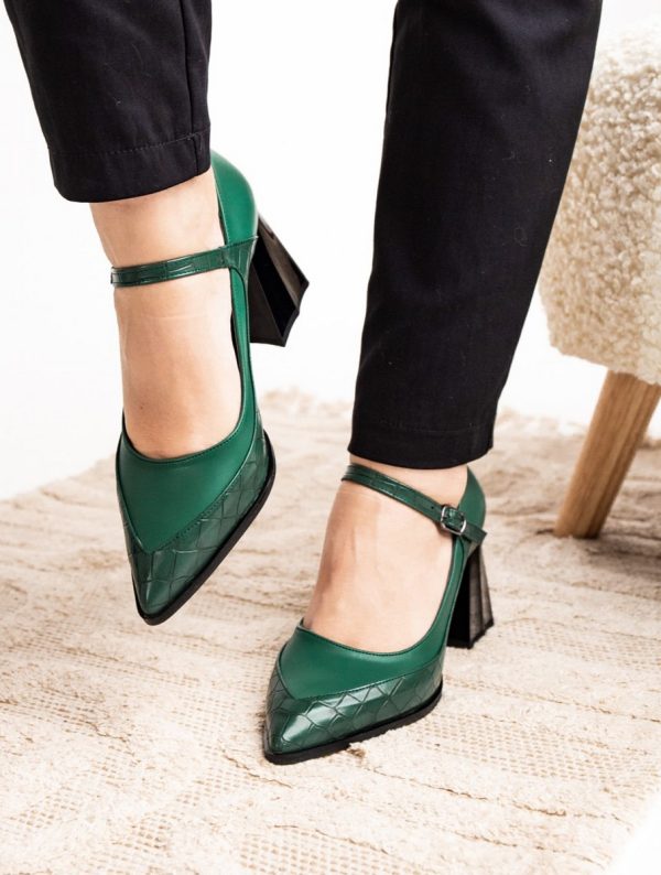 Pantofi Dama Piele Eco vartf ascutit cu Toc verde (BS761PT2308149) 119