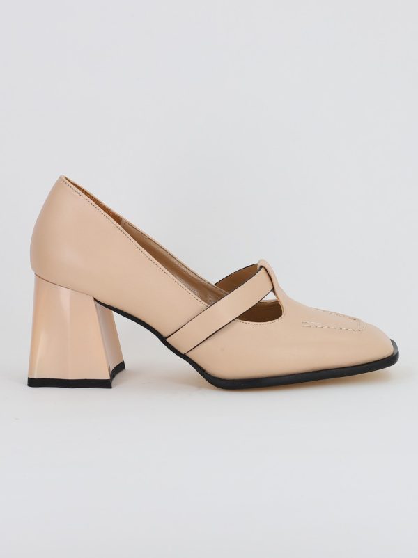 Pantofi Dama Piele Eco Vartf Drept cu Toc Gros Bej BS1254PT2308144 122