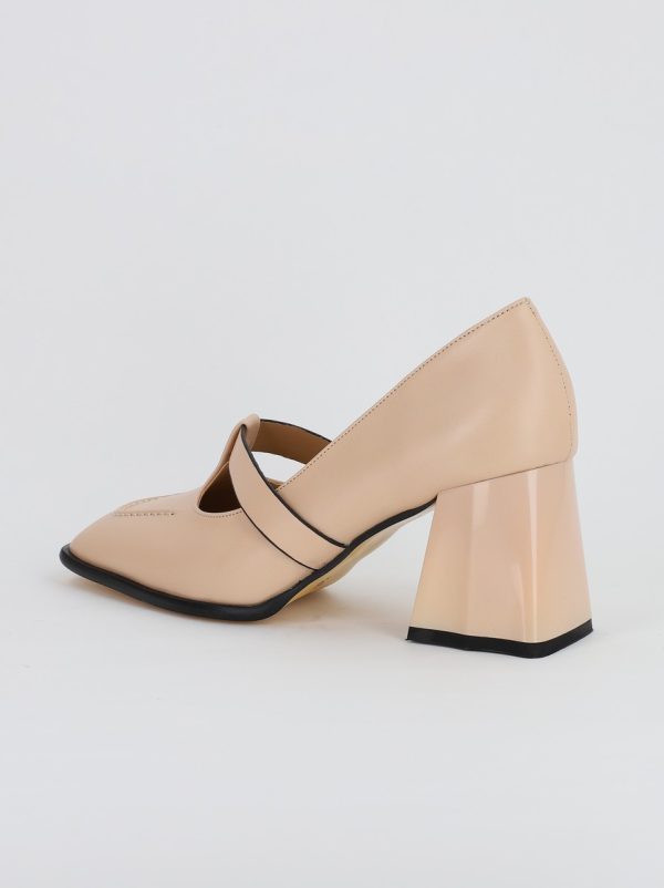 Pantofi Dama Piele Eco Vartf Drept cu Toc Gros Bej BS1254PT2308144 119