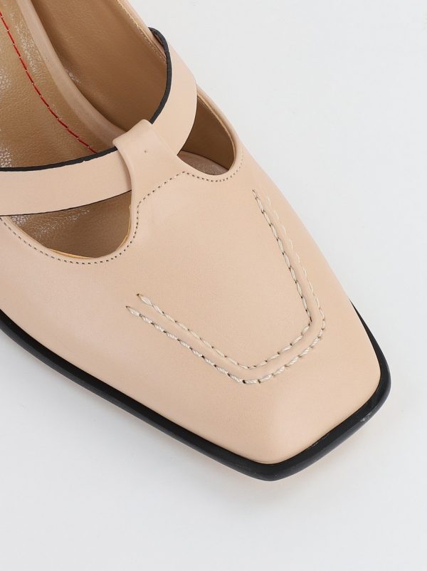 Pantofi Dama Piele Eco Vartf Drept cu Toc Gros Bej BS1254PT2308144 121