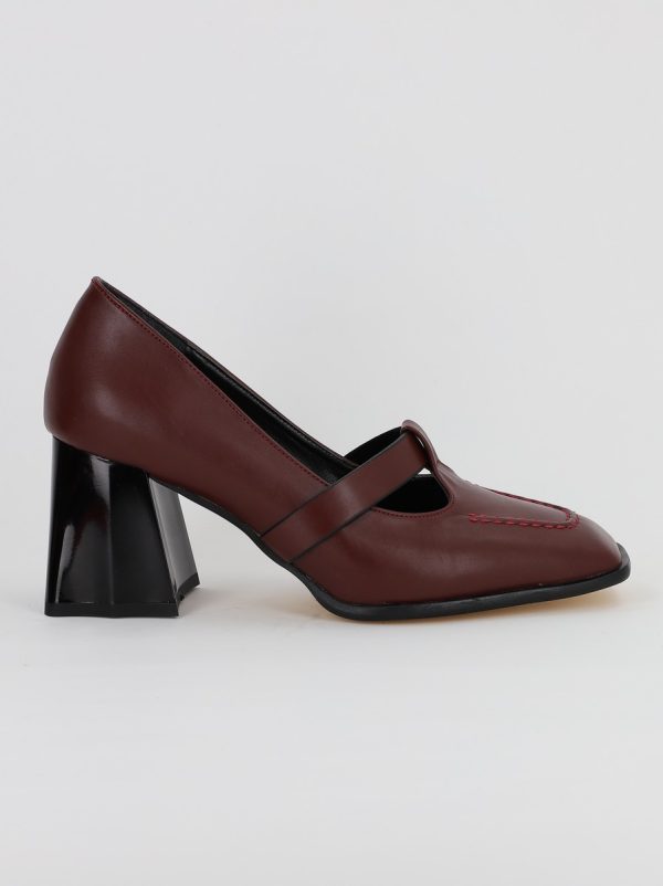 Pantofi Dama Piele Eco Vartf Drept cu Toc Gros Bordo BS1254PT2308146 122