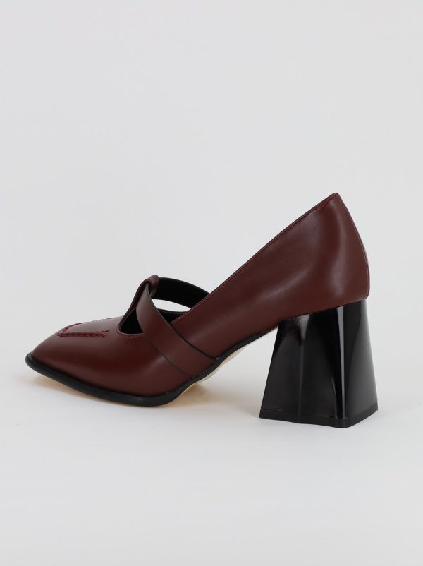 Pantofi Dama Piele Eco Vartf Drept cu Toc Gros Bordo BS1254PT2308146 119