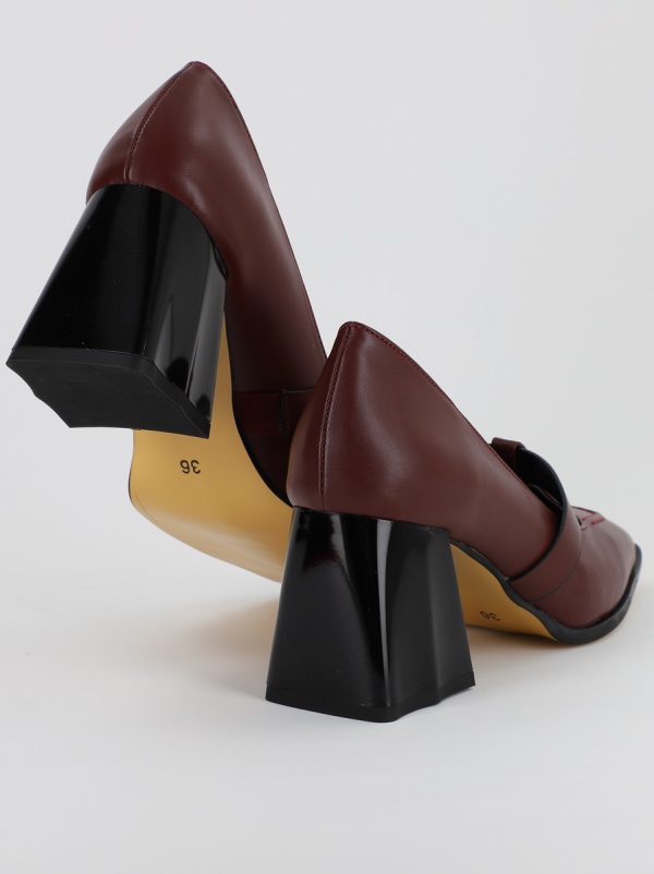 Pantofi Dama Piele Eco Vartf Drept cu Toc Gros Bordo BS1254PT2308146 120