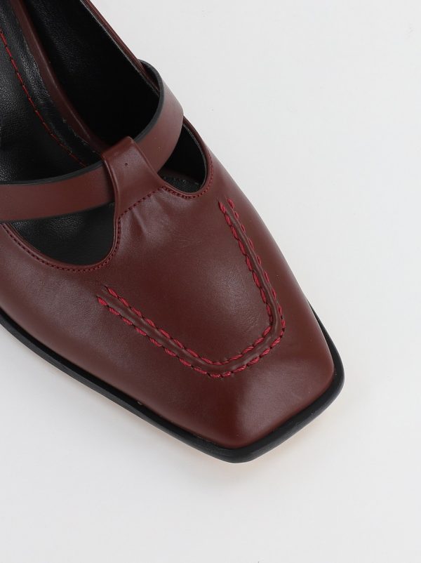 Pantofi Dama Piele Eco Vartf Drept cu Toc Gros Bordo BS1254PT2308146 121