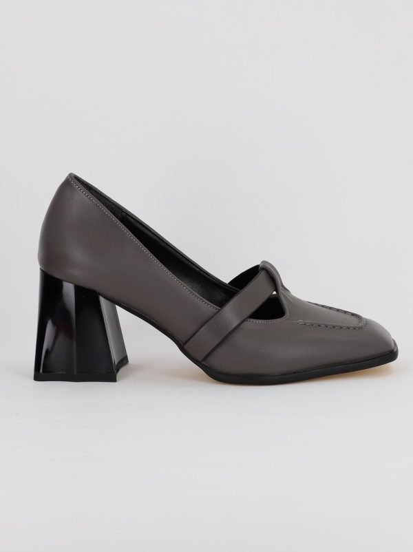 Pantofi Dama Piele Eco Vartf Drept cu Toc Gros Gri BS1254PT2308142 122