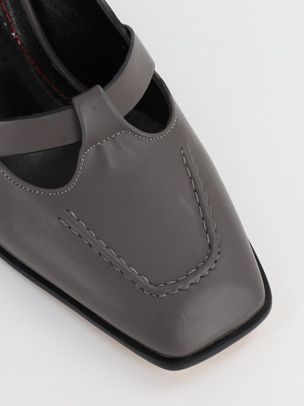 Pantofi Dama Piele Eco Vartf Drept cu Toc Gros Gri BS1254PT2308142 121