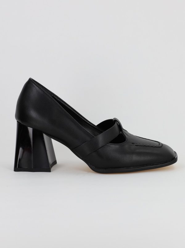 Pantofi Dama Piele Eco Vartf Drept cu Toc Gros Negru BS1254PT2308147 122