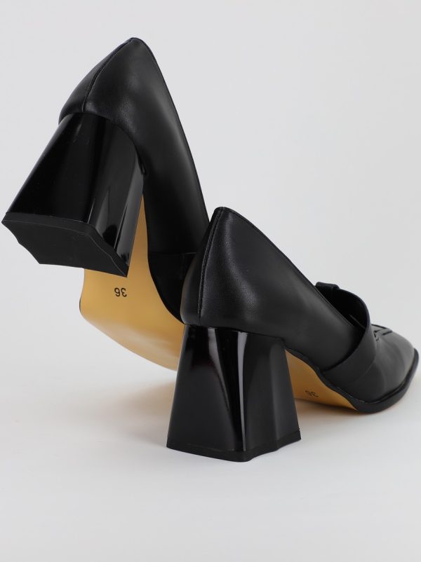 Pantofi Dama Piele Eco Vartf Drept cu Toc Gros Negru BS1254PT2308147 120