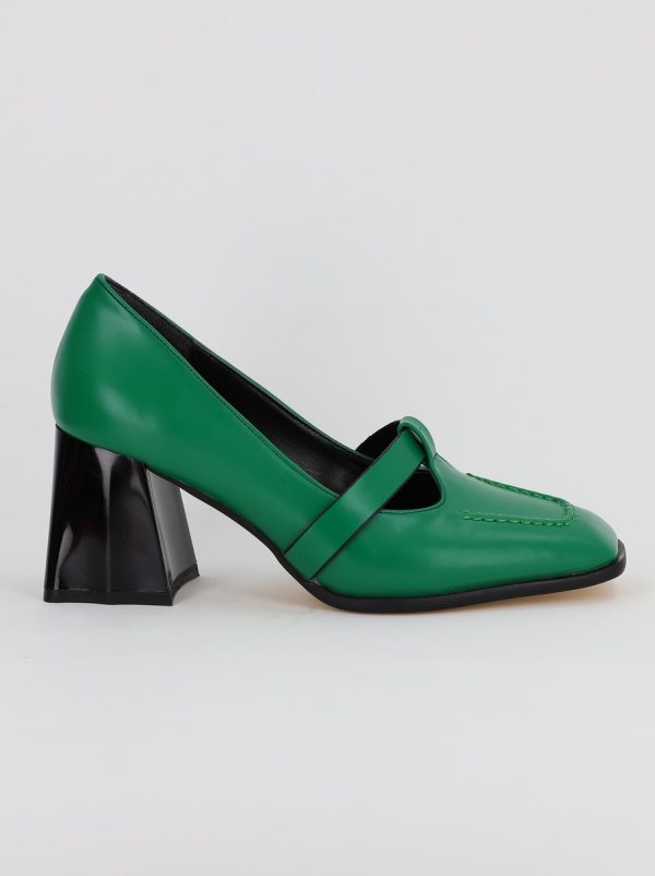 Pantofi Dama Piele Eco Vartf Drept cu Toc Gros Verde BS1254PT2308145 123