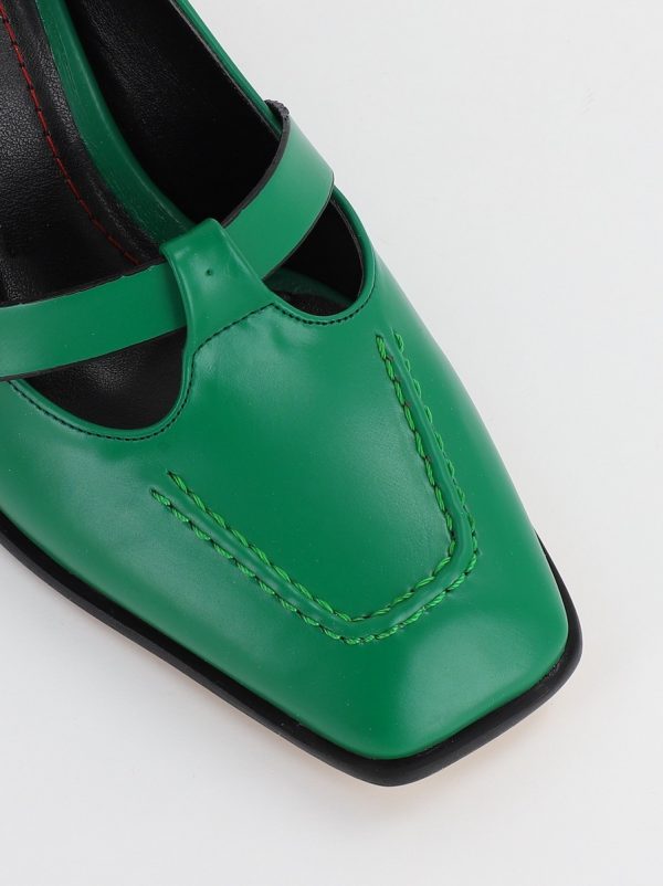 Pantofi Dama Piele Eco Vartf Drept cu Toc Gros Verde BS1254PT2308145 122
