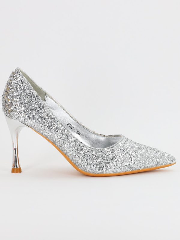 Pantofi Dama stiletto cu sclipici argintiu (BS2682PT2307139) 120