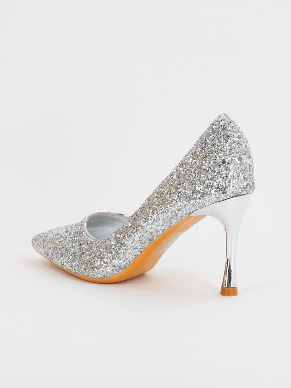 Pantofi Dama stiletto cu sclipici argintiu (BS2682PT2307139) 122