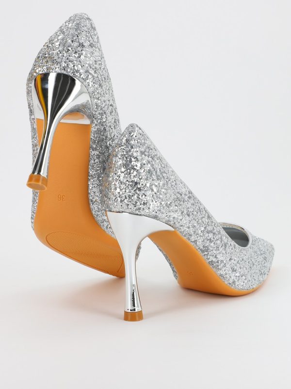 Pantofi Dama stiletto cu sclipici argintiu (BS2682PT2307139) 119