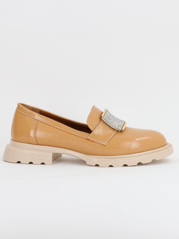 Pantofi Loafers Dama Piele Ecologica cu pietricele Bej lucios Varf Rotund - BS812AY2308168 121