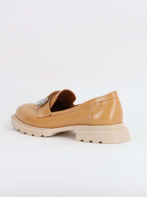 Pantofi Loafers Dama Piele Ecologica cu pietricele Bej lucios Varf Rotund - BS812AY2308168 120