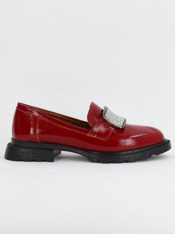 Pantofi Loafers Dama Piele Ecologica cu pietricele Bordo lucios Varf Rotund - BS812AY2308169 121