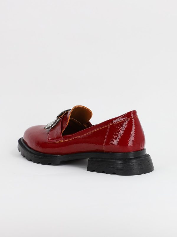 Pantofi Loafers Dama Piele Ecologica cu pietricele Bordo lucios Varf Rotund - BS812AY2308169 120