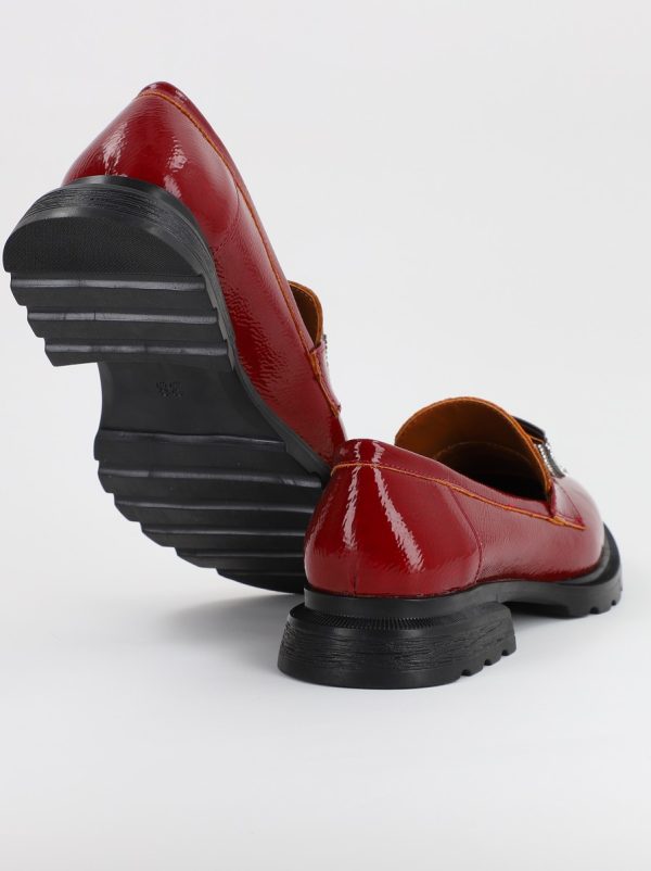 Pantofi Loafers Dama Piele Ecologica cu pietricele Bordo lucios Varf Rotund - BS812AY2308169 119