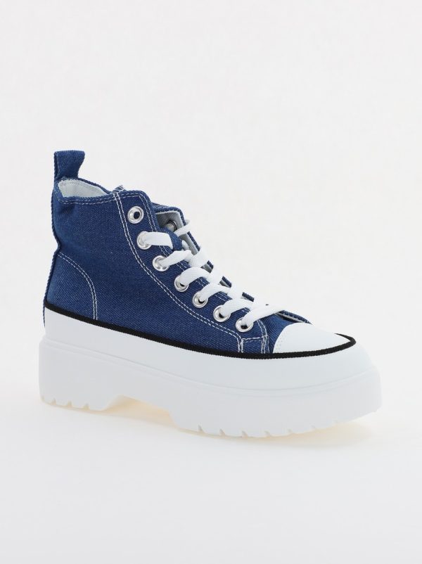 Pantofi Sport Dama - Pantofi Sport Dama Tip Teniși înalt cu șiret Albastru BS115BO2307067