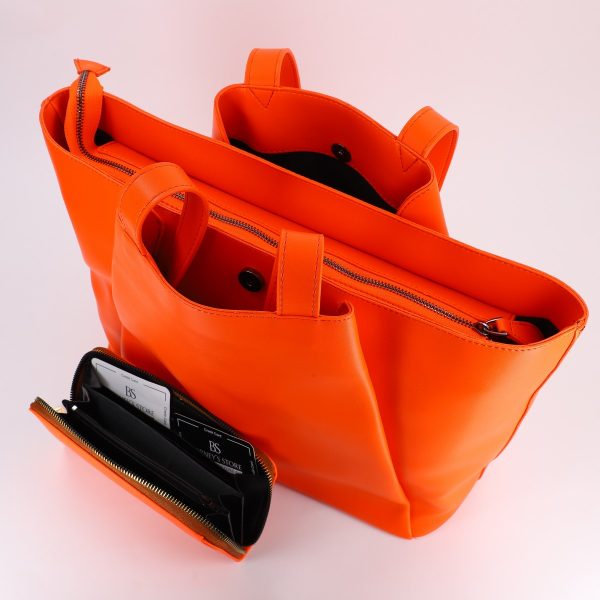 Set Geanta Shopper cu Portofel Piele Ecologica Portocaliu (BS49SET2308204) 122