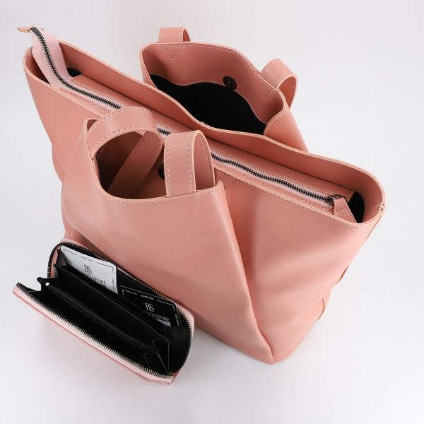 Set Geanta Shopper cu Portofel Piele Ecologica Roz (BS49SET2308202) 122